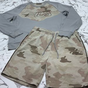 Men's Fila Grey Khaki Camouflage Pullover Short Set